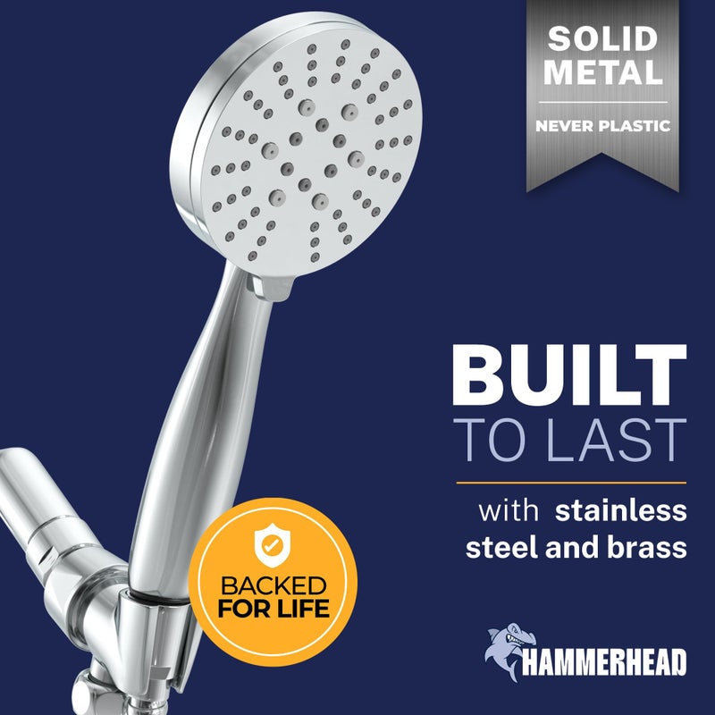 HammerHead ShowersÂ® Solid Metal 3-Spray Handheld Shower Head with Long Hose and Holder - CHROME - 2.5 GPM High Pressure Shower Head with Handheld Sprayer - WIDE, MASSAGE, and MIST Sprays - Image 2